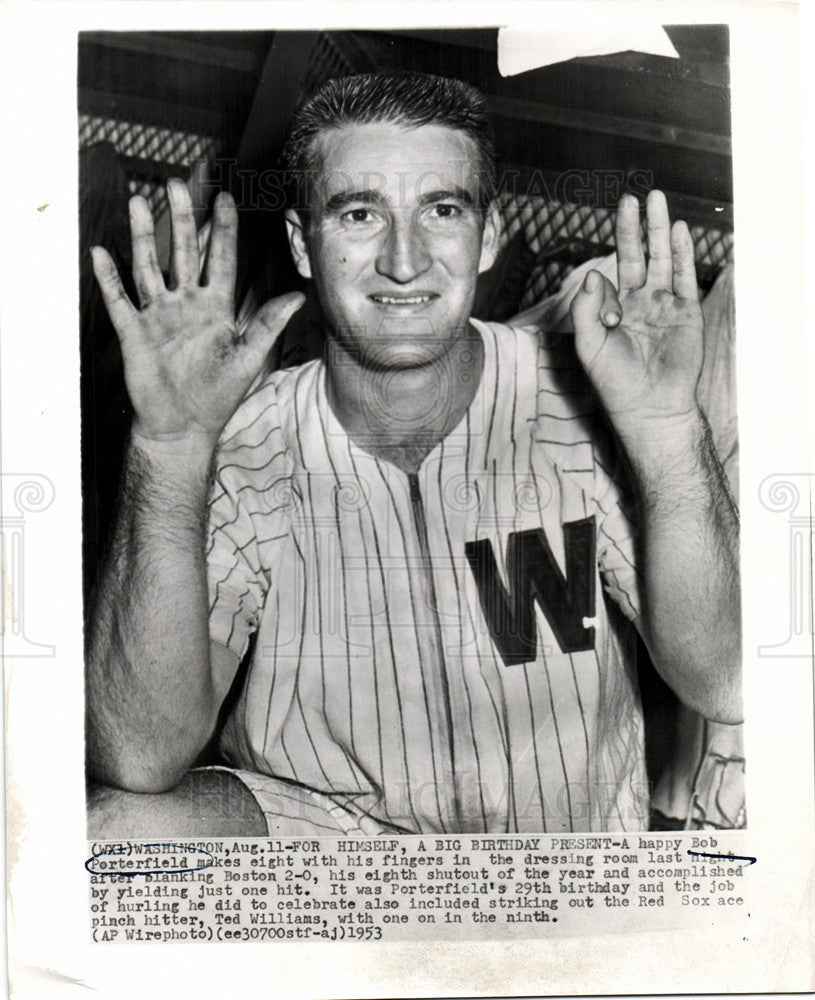 1953 Press Photo Bob Porterfield Pitcher Senators - Historic Images