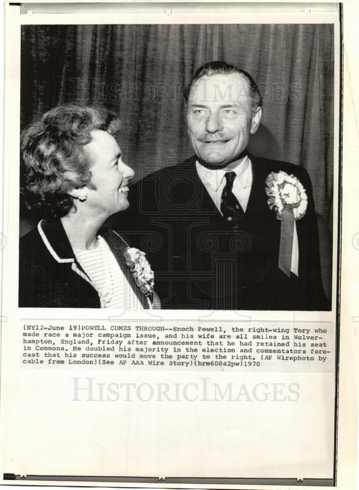 1970 Press Photo Enoch Powell Tory wife Wolverhampton - Historic Images