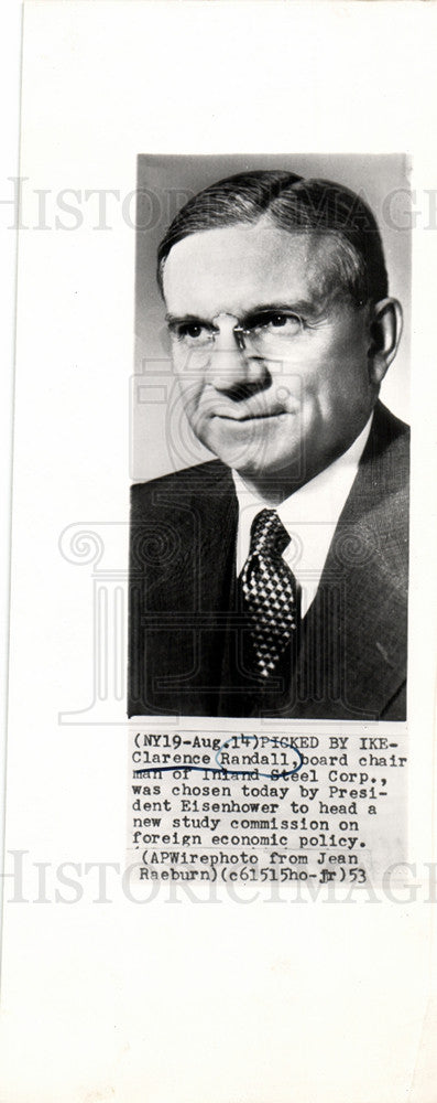 1953 Press Photo Clarence Randall chairman Inland Steel - Historic Images