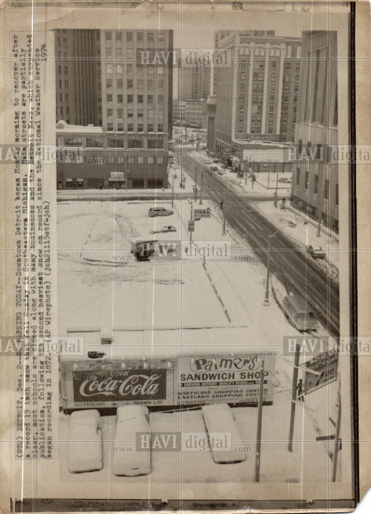 1974 Press Photo Downtown Detroit Record Snowfall - Historic Images