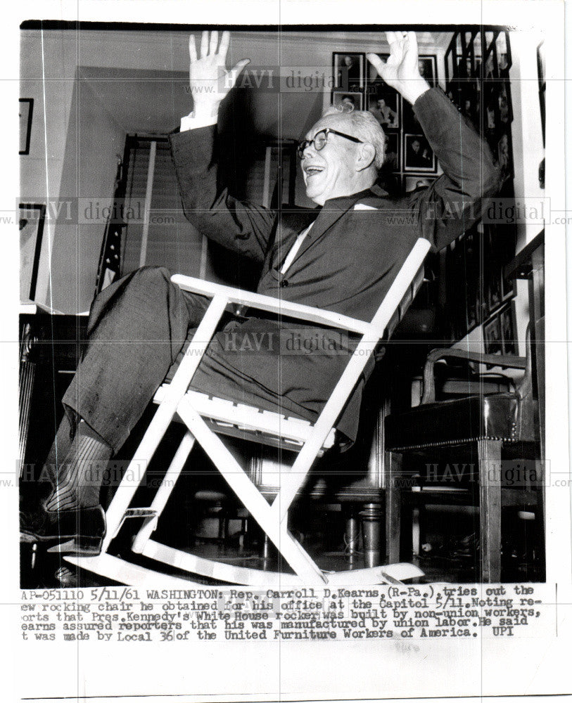 1961 Press Photo Rocking Chair Rep Carroll D. Kearns - Historic Images