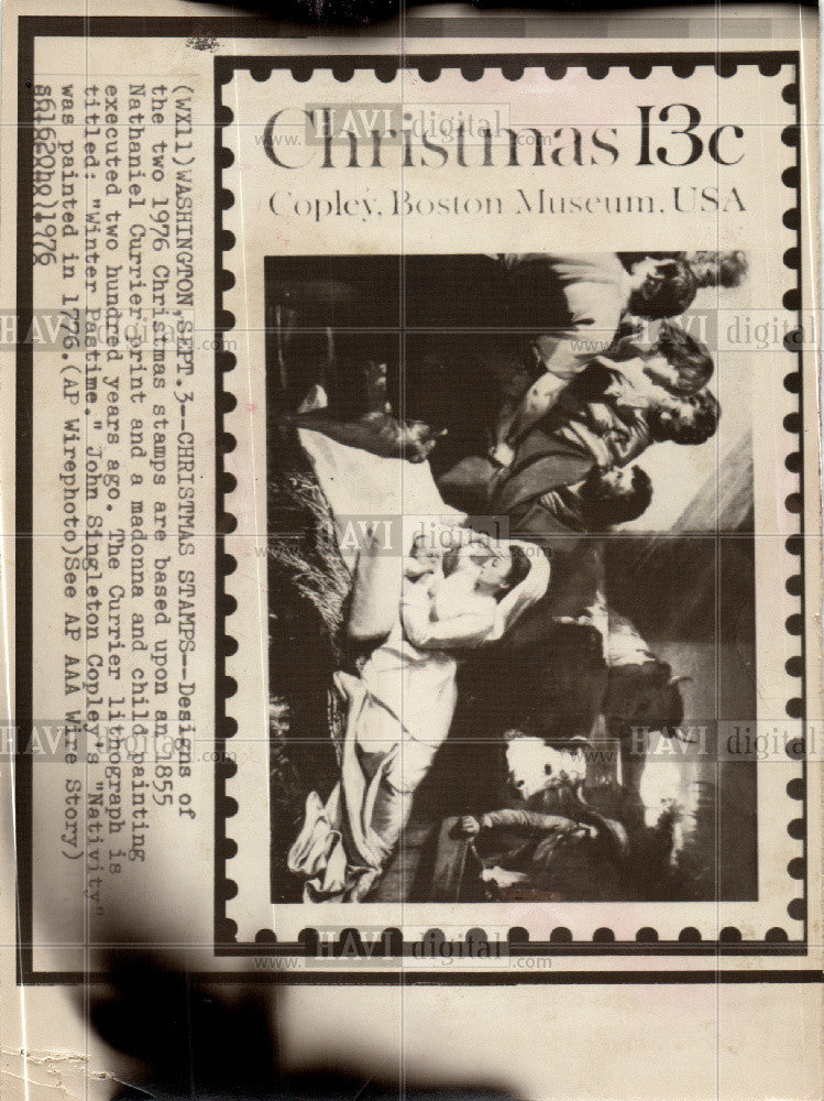1976 Press Photo Christmas Stamps, Nathaniel Currier - Historic Images