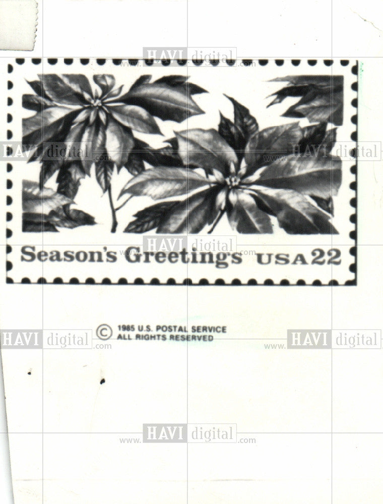 1985 Press Photo Stamp Christmas Pointsetta Detroit Art - Historic Images