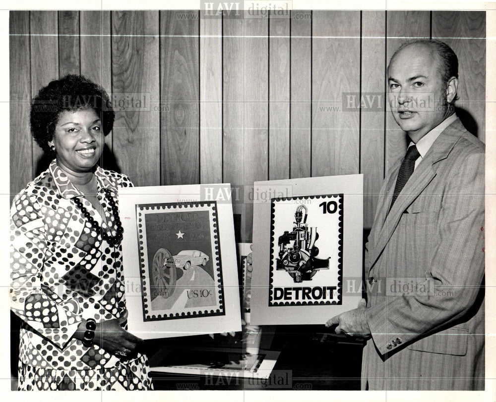 1975 Press Photo US Postal Stamp Spirit Detroit Art - Historic Images