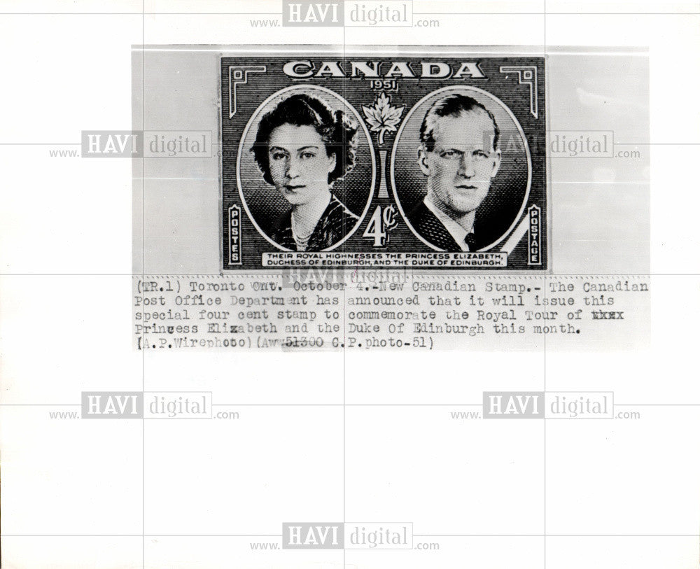 1951 Press Photo Stamp Elizabeth Royal Tour Canada - Historic Images