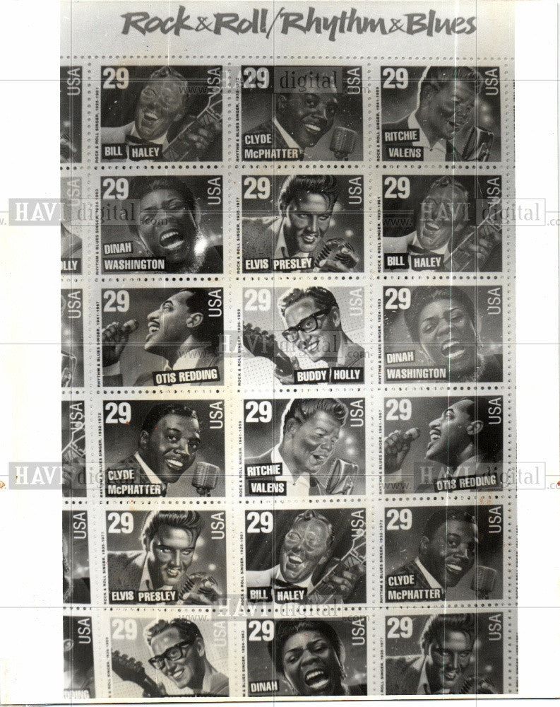 1993 Press Photo Rose ville, stamp,  Rock &amp; Roll/ Rhyth - Historic Images