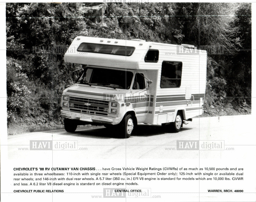 1987 Press Photo Chevrolet 88 RV Cutaway Van Chassis - Historic Images