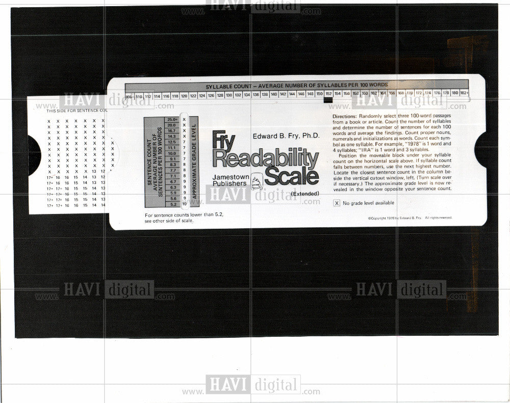 1978 Press Photo Fry Readability Scale - Historic Images