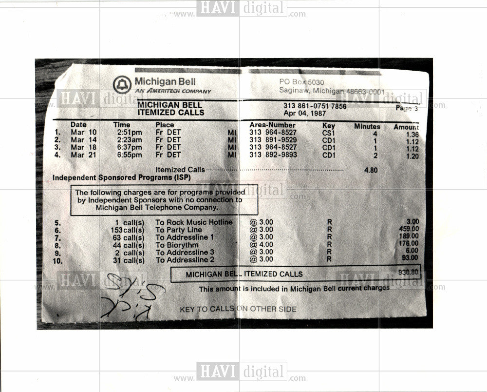 1987 Press Photo phone bills - Historic Images