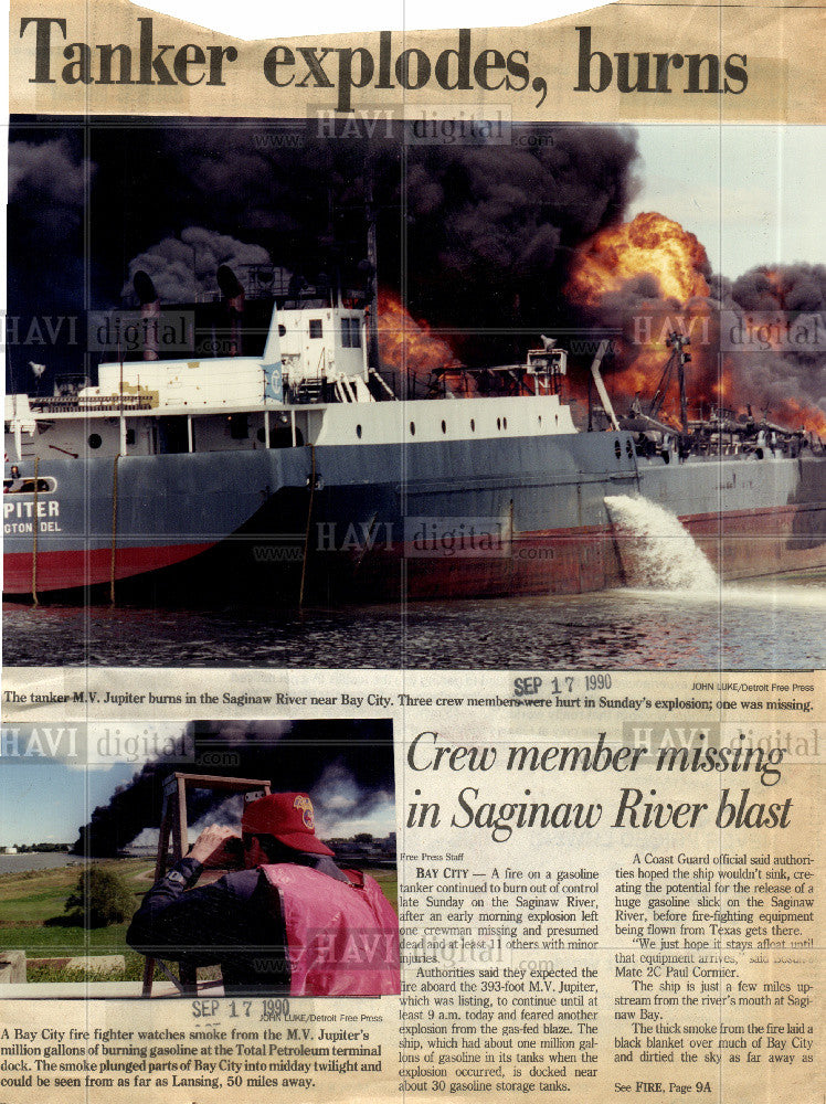 1990 Press Photo Explosion in Bay City Petroleoum - Historic Images