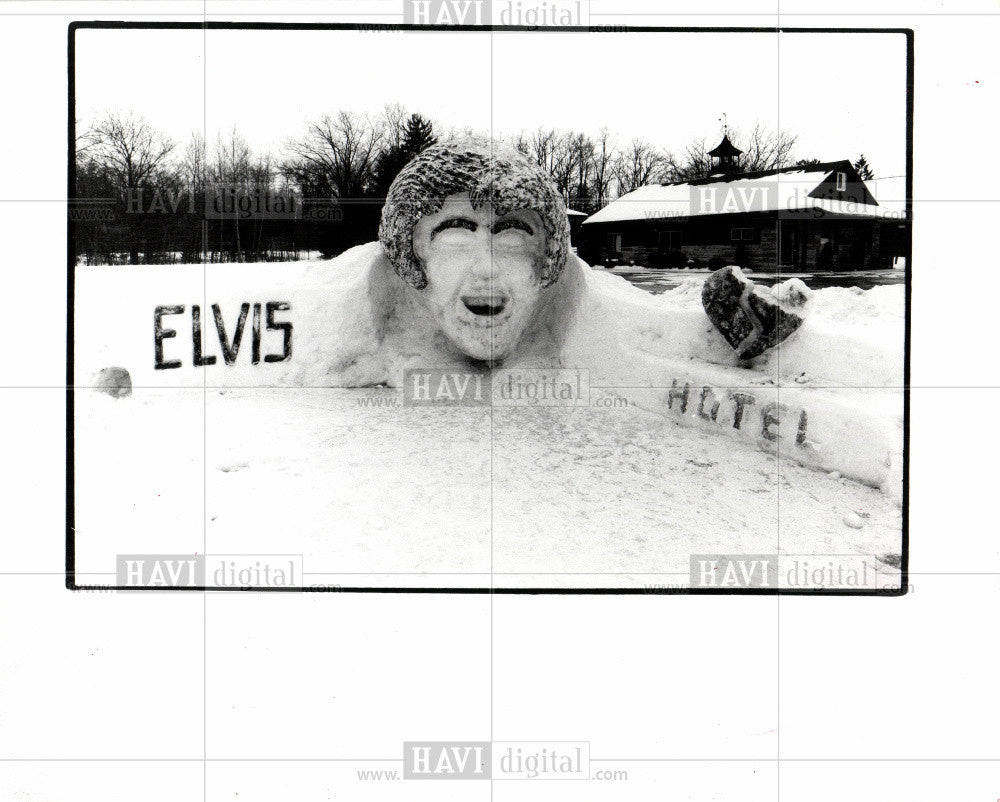 1991 Press Photo Elvis ice sculpture Houghton - Historic Images