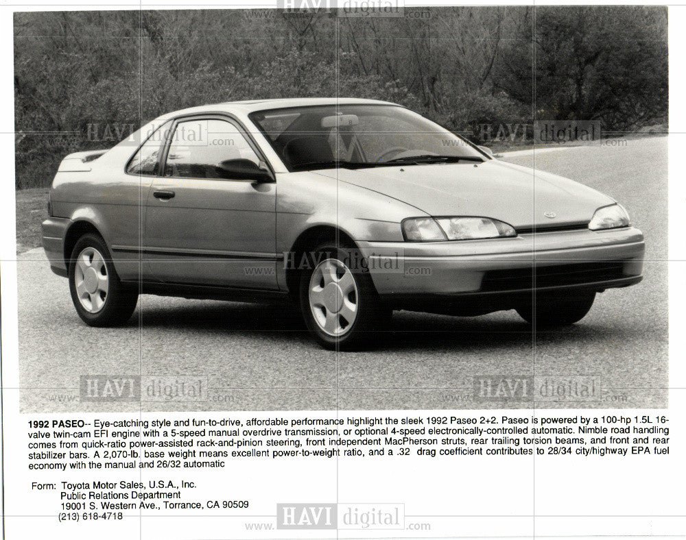 1991 Press Photo Toyota Paseo 1992 automobile model - Historic Images