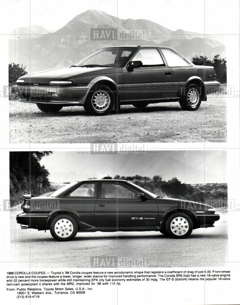 1987 Press Photo Toyota Corolla SR5 - Historic Images