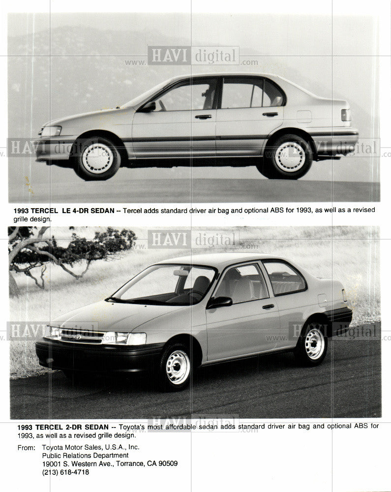 1992 Press Photo 1993 Tercel 2-DR Sedan, Toyota - Historic Images