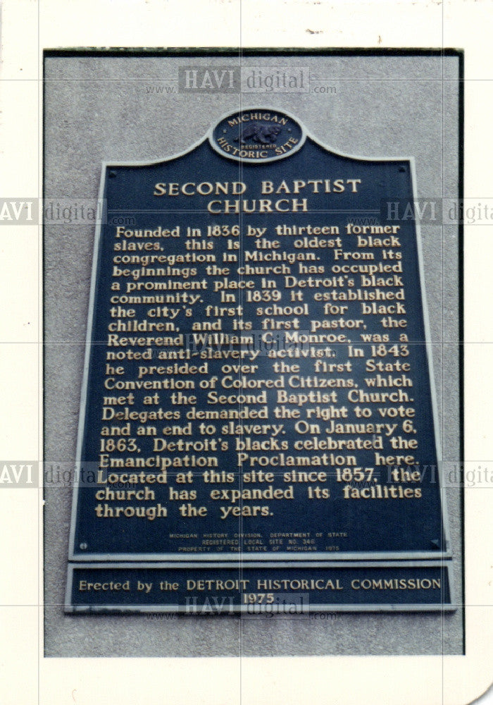 1990 Press Photo Detroit Church plaque - Historic Images