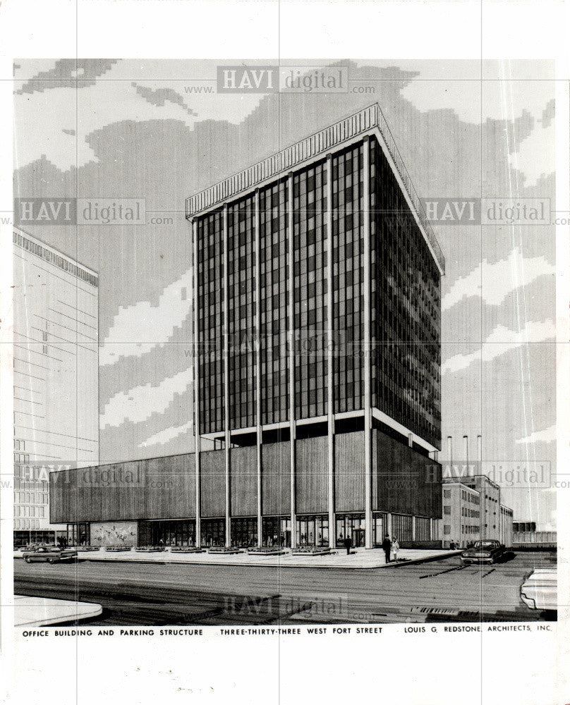 1967 Press Photo Office building and parking, - Historic Images