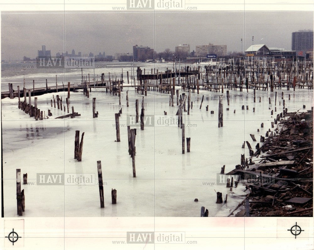 1989 Press Photo Detroit River Winter Kean&#39;s Marina Ice - Historic Images