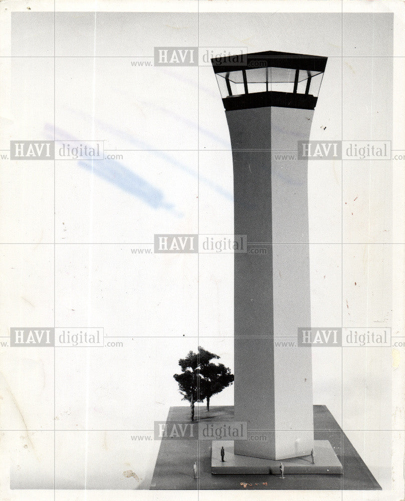 1965 Press Photo control tower, model, detroit, airport - Historic Images