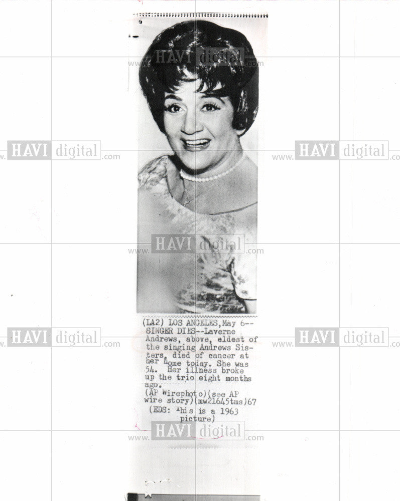 1967 Press Photo Laverne Andrews singer - Historic Images