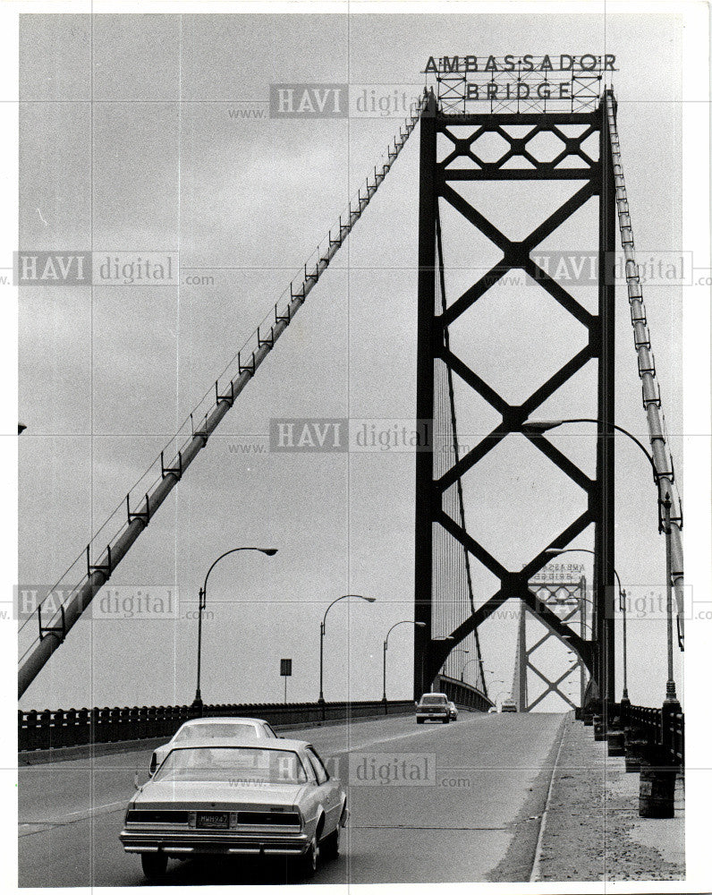 1979 Press Photo Ambassador Bridge suspension border MI - Historic Images