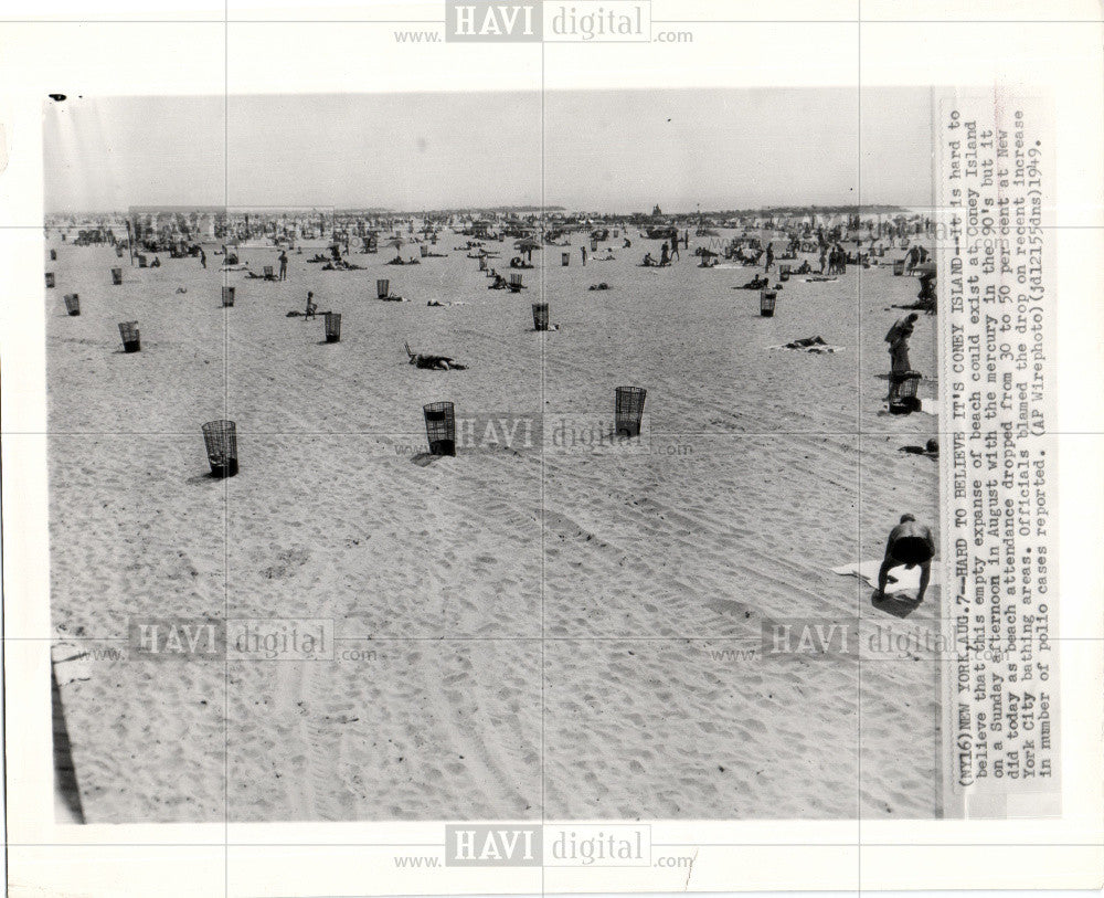 1949 Press Photo Coney Island Polio Mercury Attendance - Historic Images