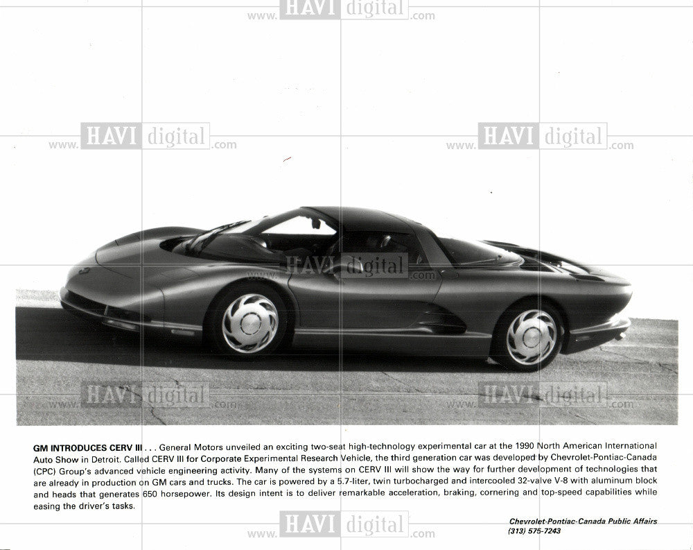 1990 Press Photo GM INTRODUCES CERV III - Historic Images