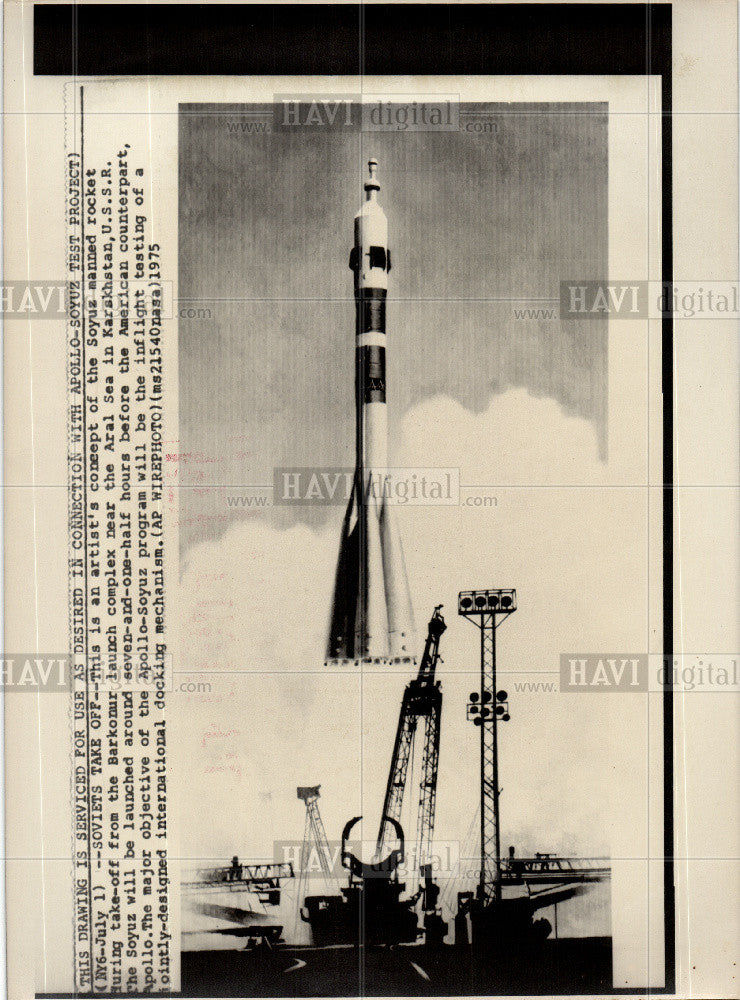 1975 Press Photo Soyuz Apollo Barkonur launch - Historic Images