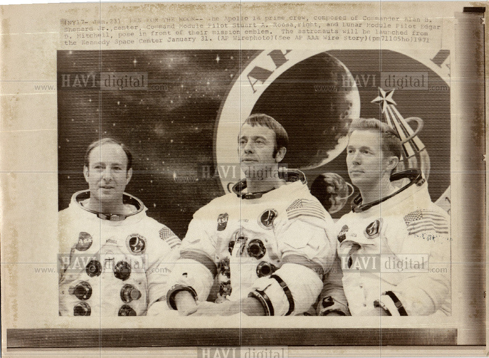 1971 Press Photo Apollo 14 Shepard Roosa mitchell - Historic Images