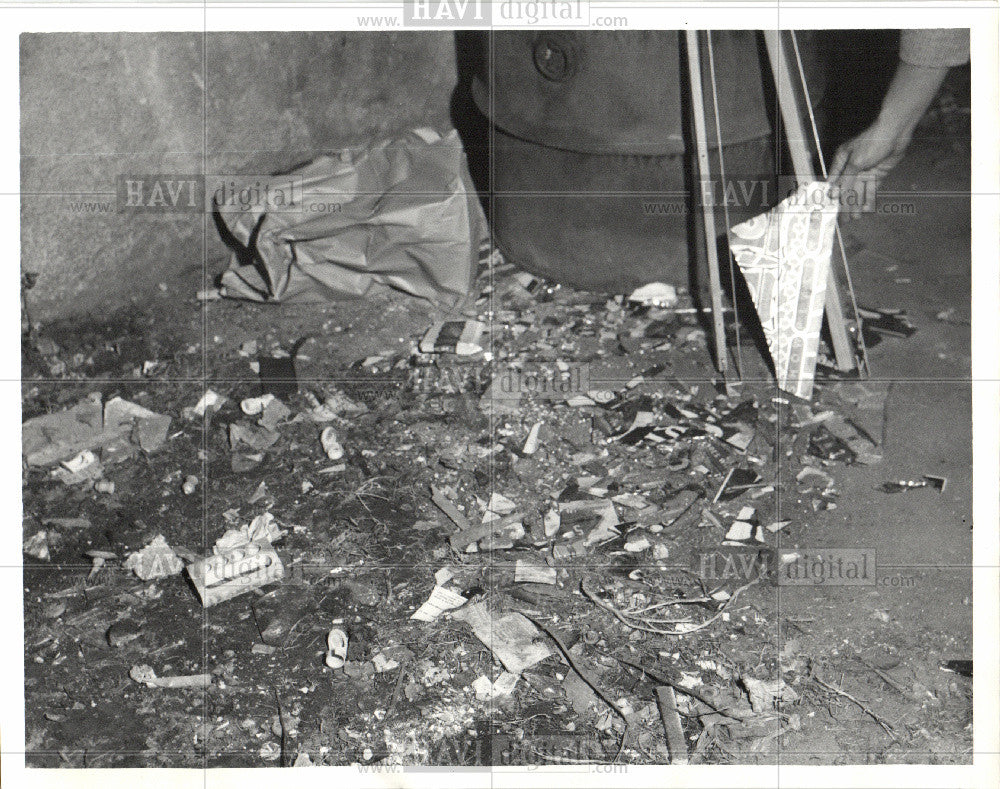 1956 Press Photo Trash Garbage Broken Window on Ground - Historic Images