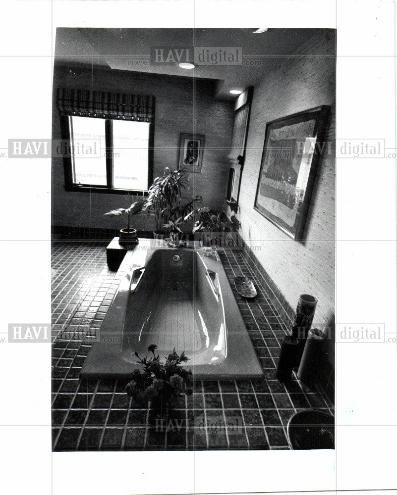 1974 Press Photo Bathtub plants tiles bathroom - Historic Images