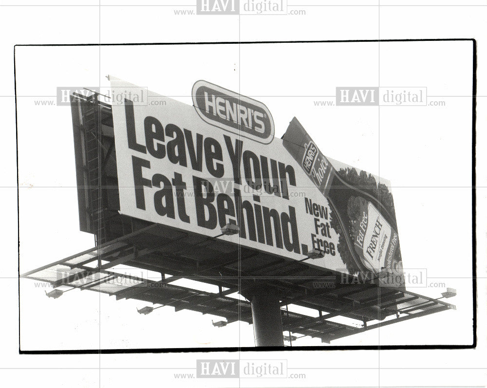 1992 Press Photo Billboard Henri&#39;s Leave your Fat Behin - Historic Images