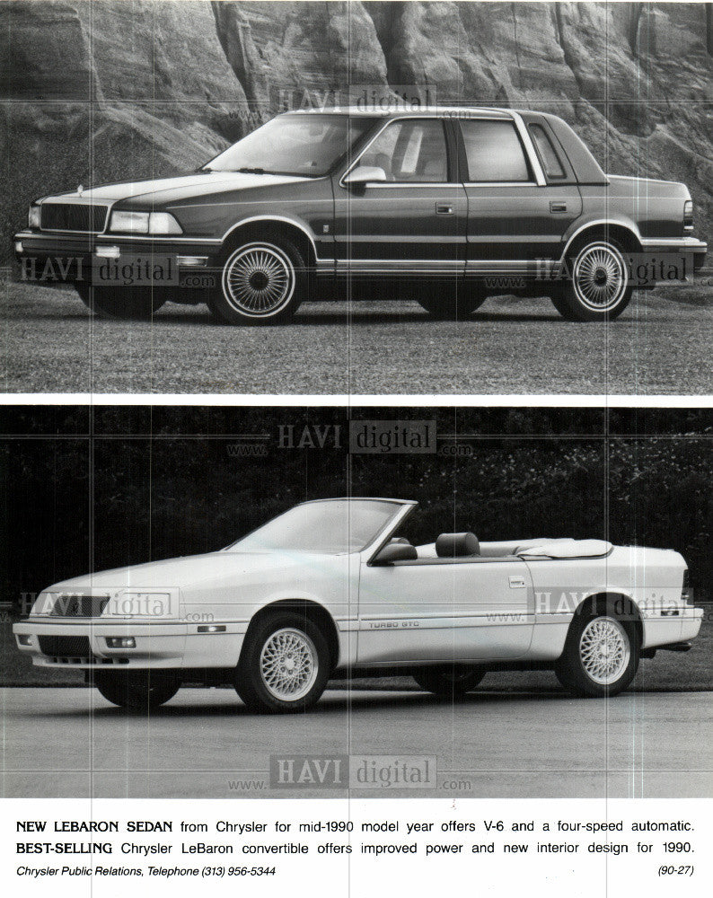 1990 Press Photo Chrysler automobiles Lebaron sedan - Historic Images