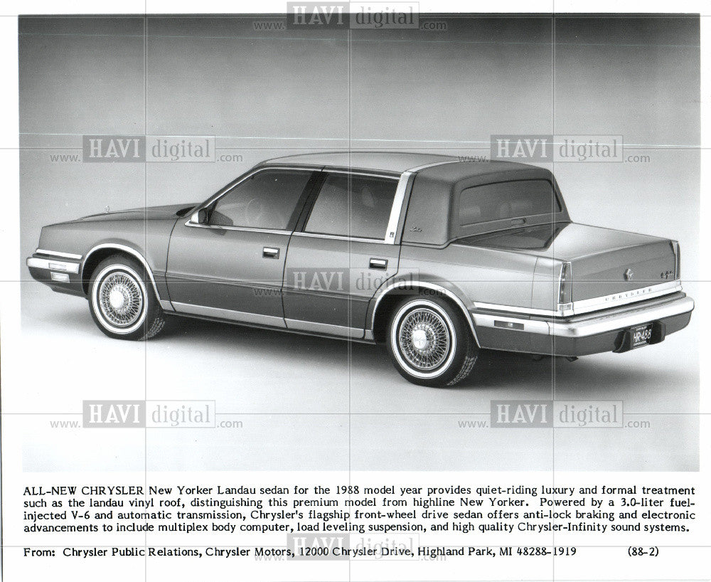 Press Photo Chrysler Automobiles 1988 - Historic Images