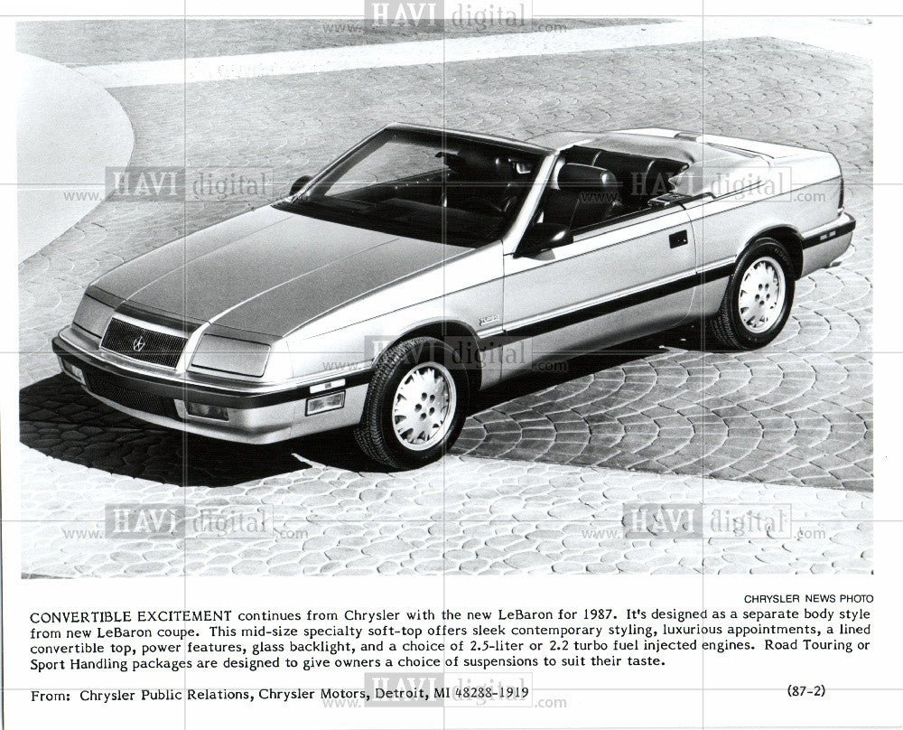 1987 Press Photo Chrysler automobiles 1987 - Historic Images