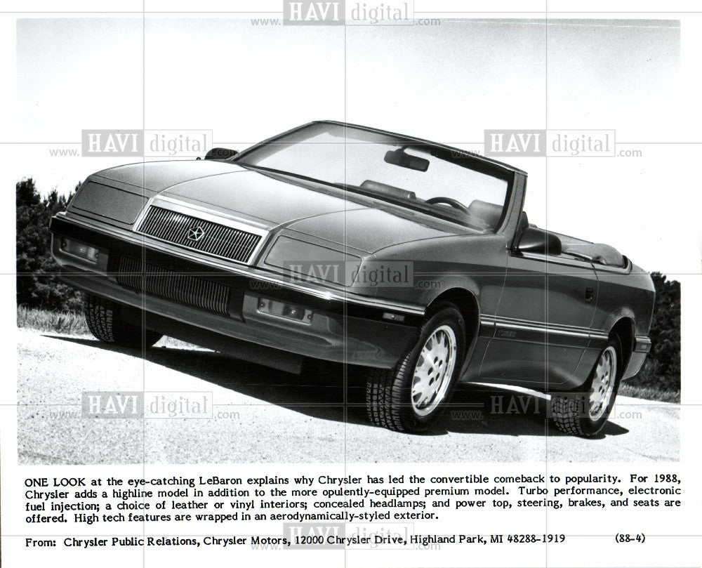 Press Photo Chrysler Automobile LeBaron - Historic Images