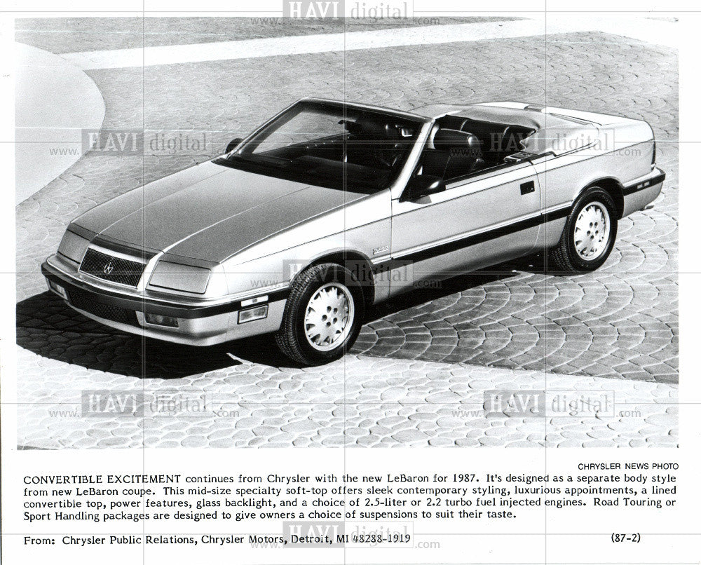 1987 Press Photo Chrysler  LeBaron - Historic Images