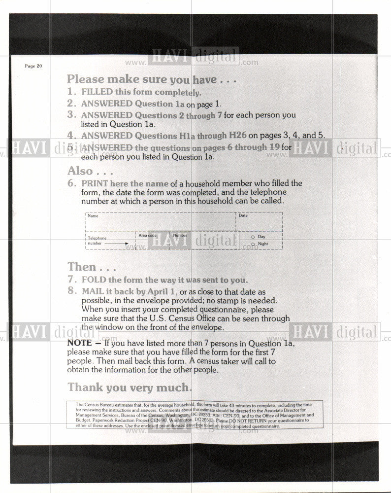1990 Press Photo Census - Historic Images