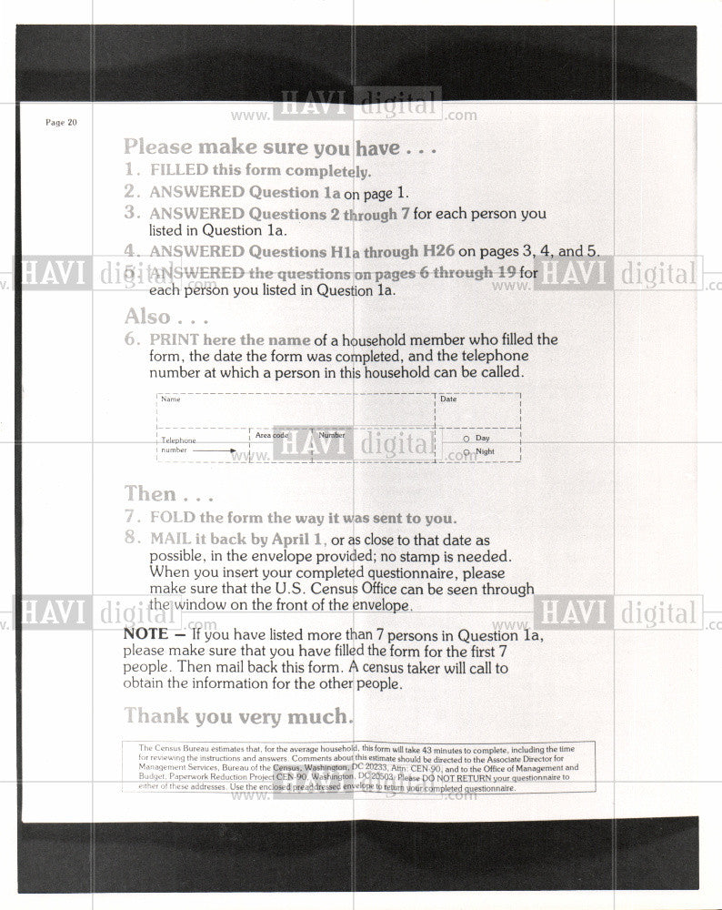 1990 Press Photo U.S. Census Instructions - Historic Images