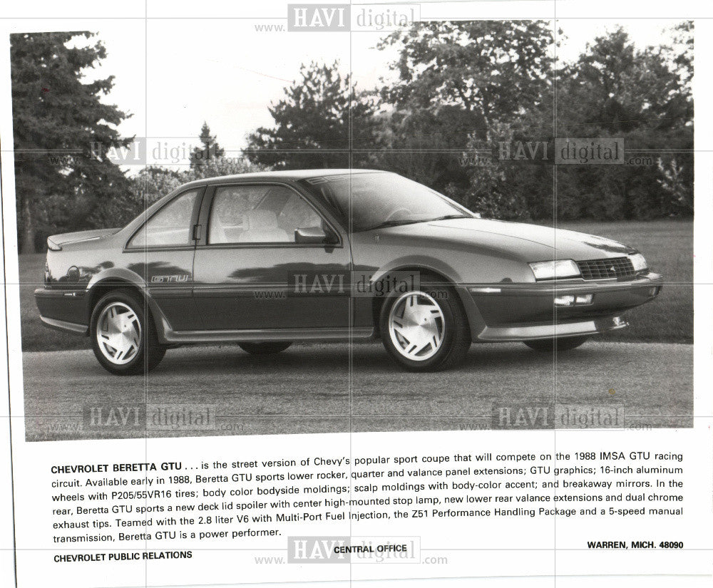 1988 Press Photo Chevrolet Beretta GTU 1988 IMSA racing - Historic Images