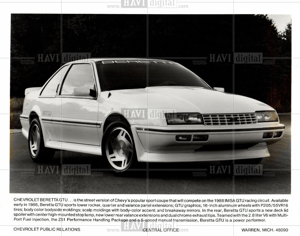 1987 Press Photo Chevrolet Beretta coupÃƒÆ’Ã†â€™Ãƒâ€šÃ‚Â© General Motor - Historic Images