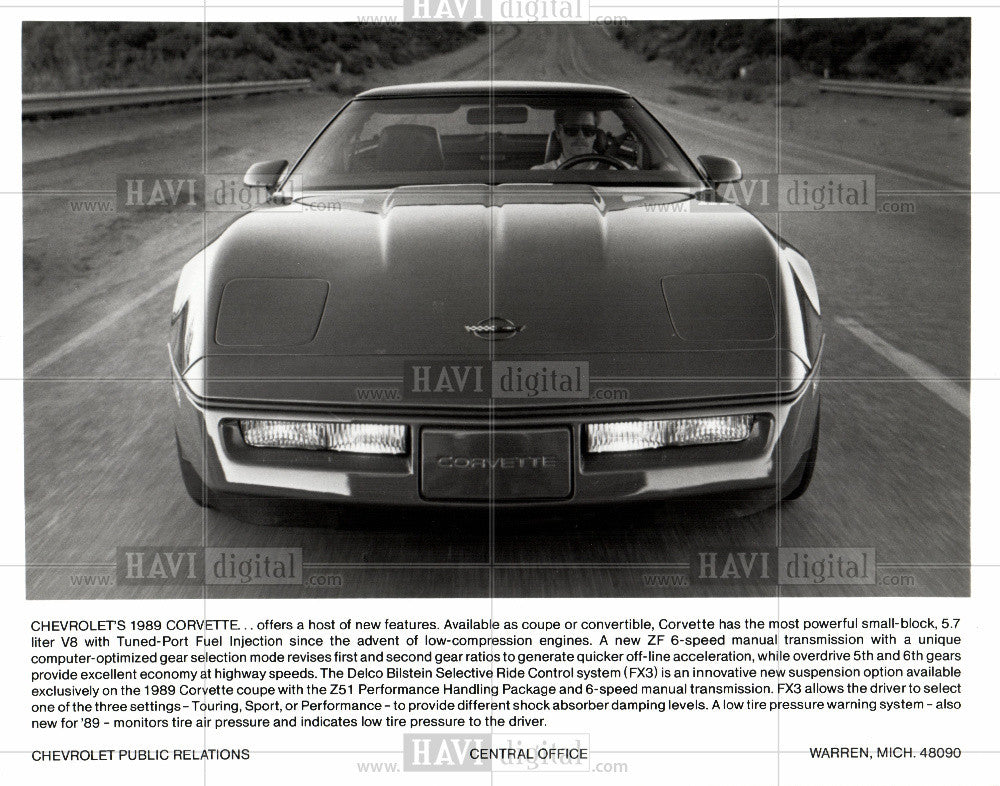 1989 Press Photo Chevrolet 1989 Corvette automobile - Historic Images