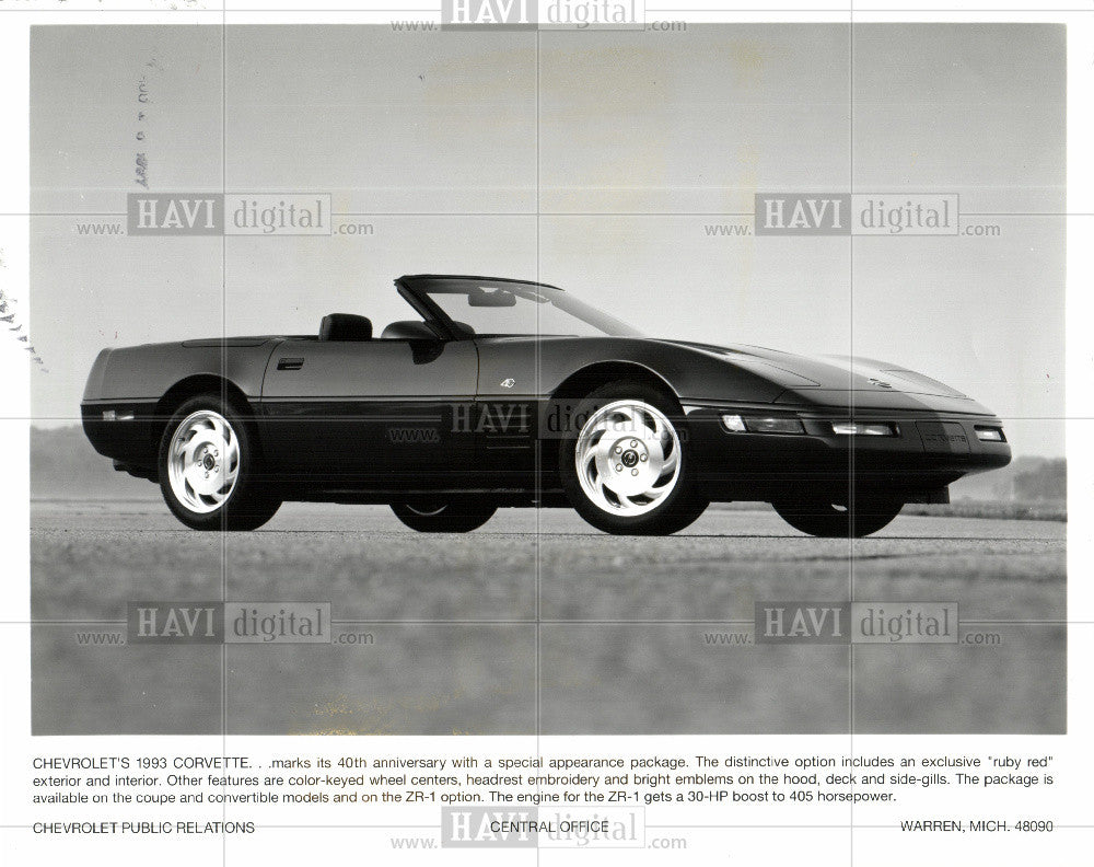 1992 Press Photo chevrolet's 1993 corvette - Historic Images