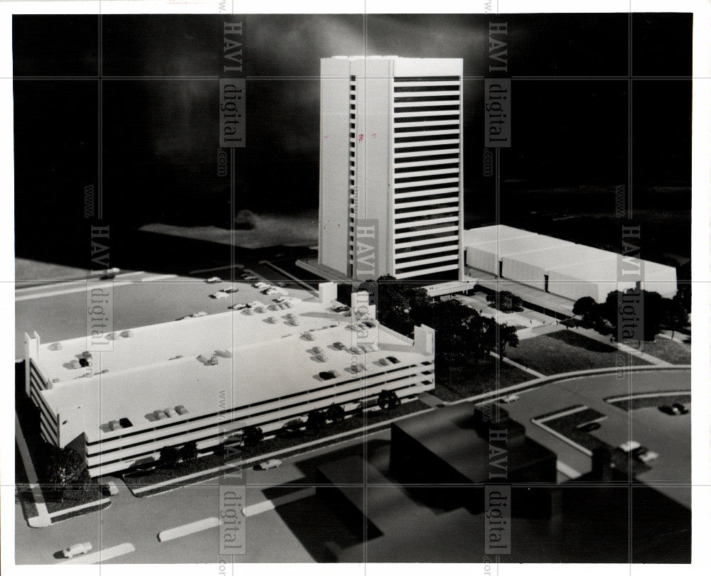 Press Photo Blue Cross Blue Sheild building model - Historic Images