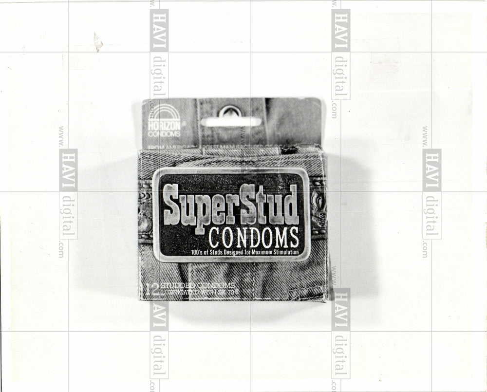 1985 Press Photo condom package SuperStud birth control - Historic Images