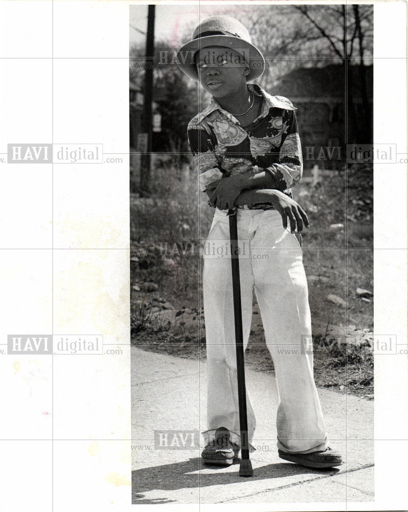 1977 Press Photo Dapper Troy Samplson, child, leisure - Historic Images