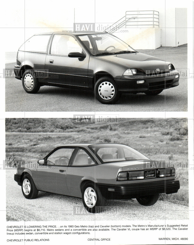 Press Photo 1993 GEO METRO AND CAVLIER MODELS - Historic Images