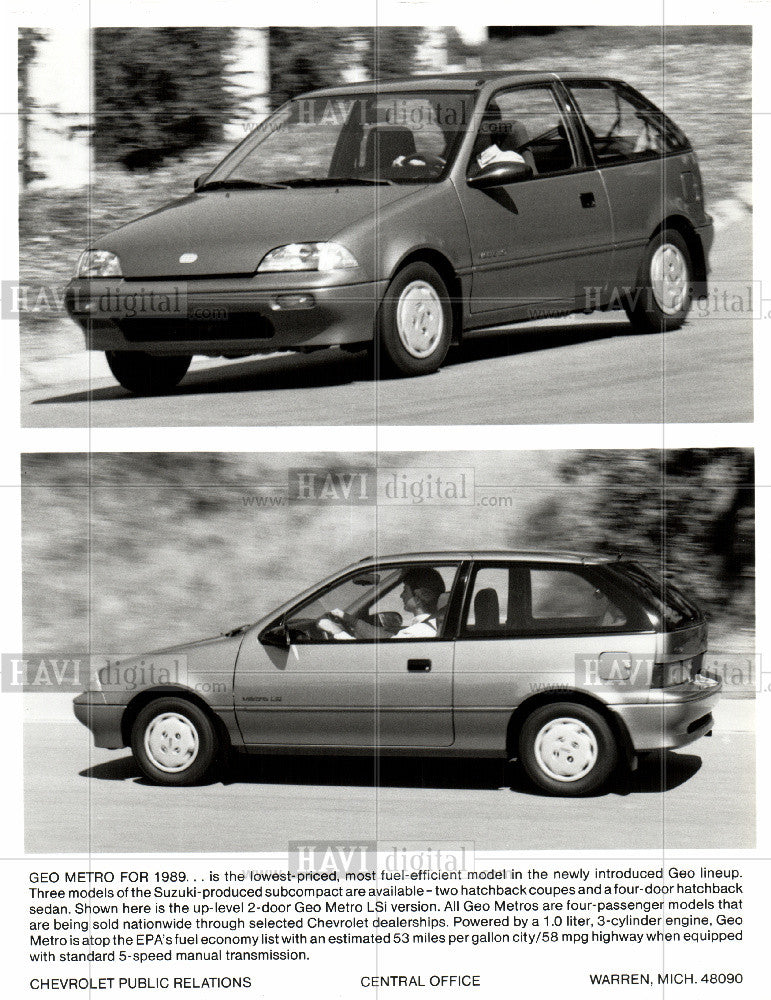 Press Photo GEO METRO FOR 1989 specs - Historic Images