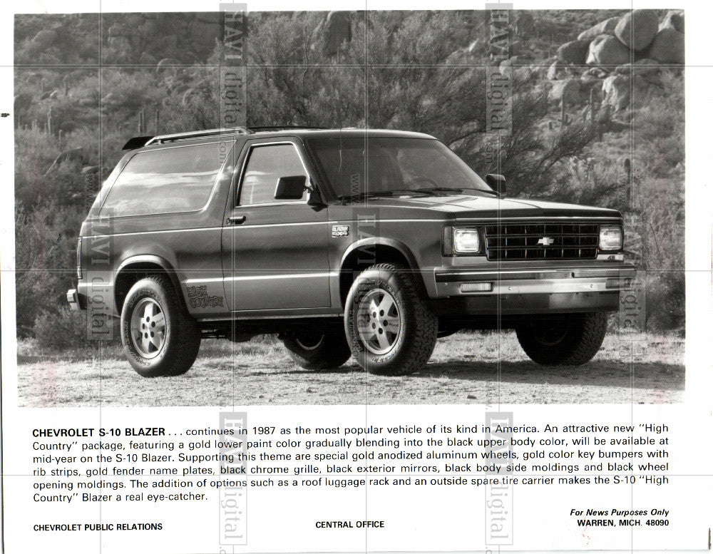 1987 Press Photo CHEVROLET S10 Blazer SUV - Historic Images