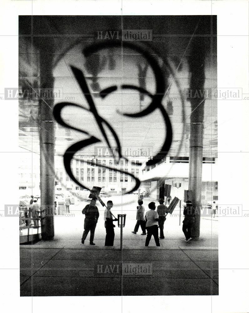 1986 Press Photo Strike Detroit City County Building - Historic Images