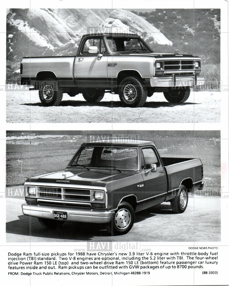 1988 Press Photo Dodge Trucks - Historic Images